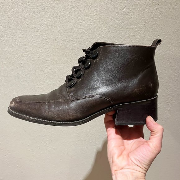 Women's Vintage Brown Leather Ankle Boots w/ Heel  - Brand: Principles - Size 9 - Picture 4 of 12